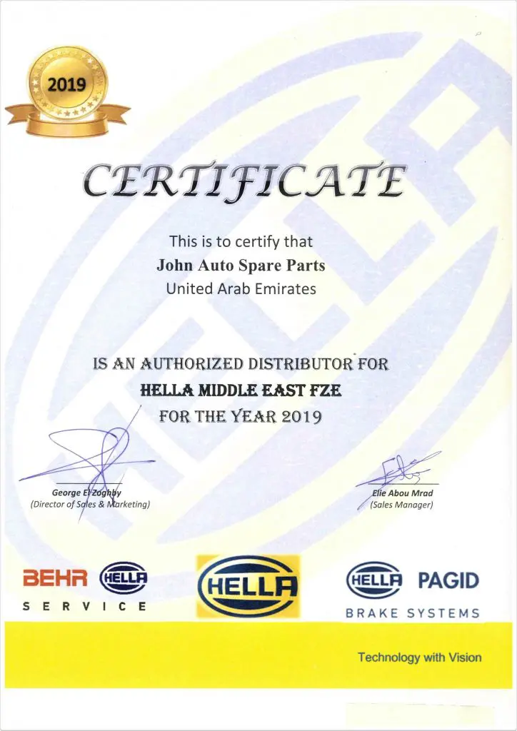 Certificate of Authorized Distributor for 2019