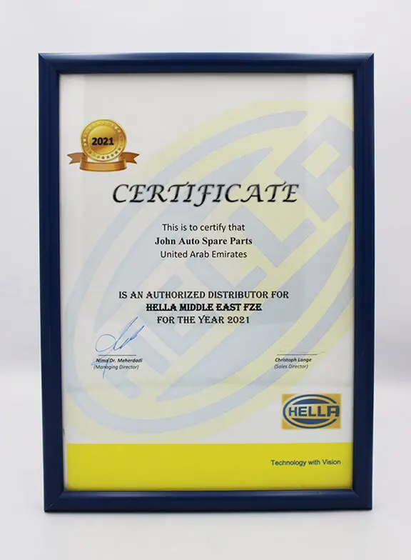 Certificate of Authorized Distributor for 2021